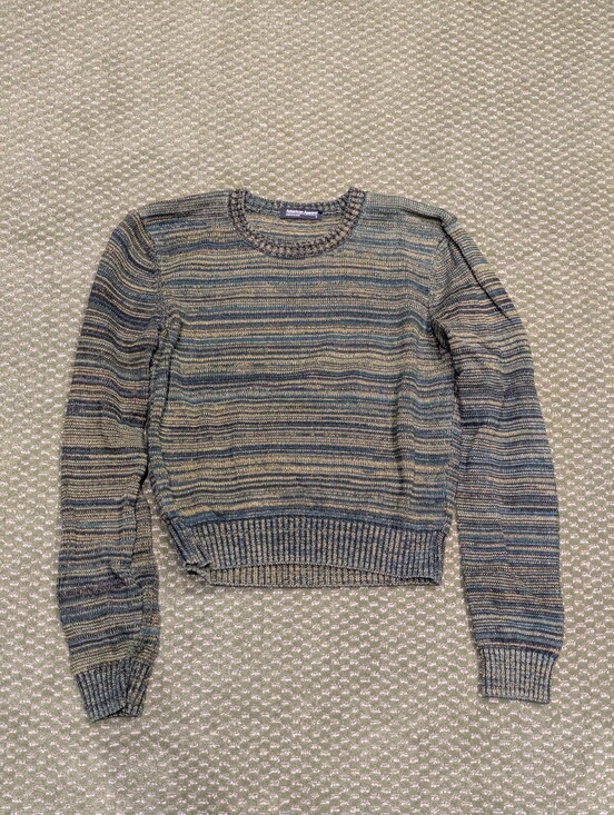 American Apparel Sweaters - american apparel olive and teal striped knit sweater